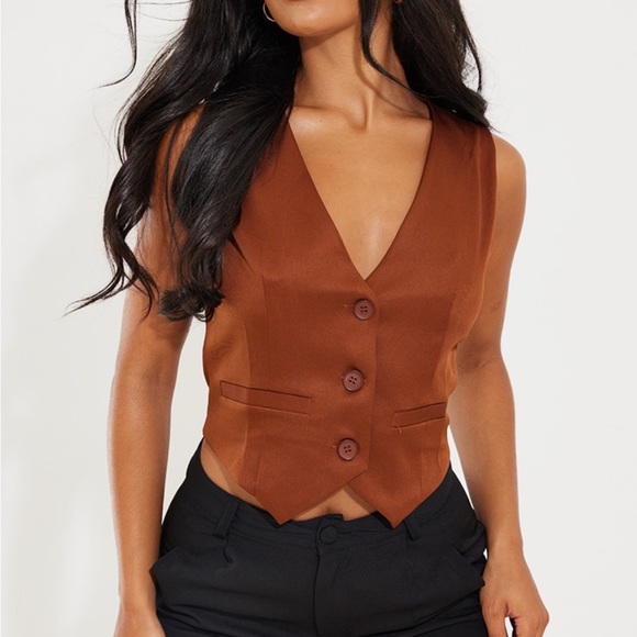 Chocolate Woven Button Vest - Picture 3 of 3